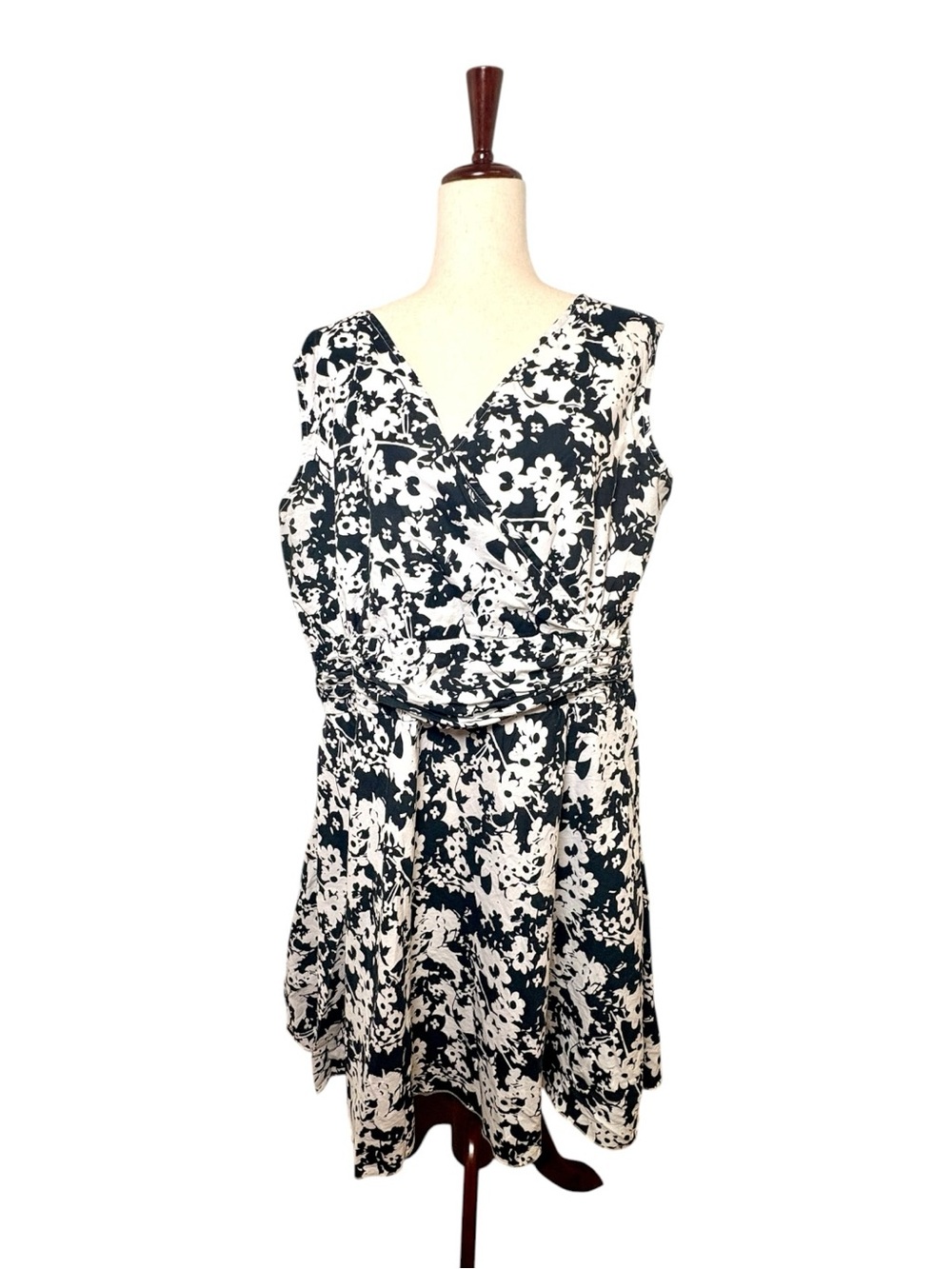 Phool Black White Floral Cotton Wrap Dress Classic Preppy  Vacation Size 1X